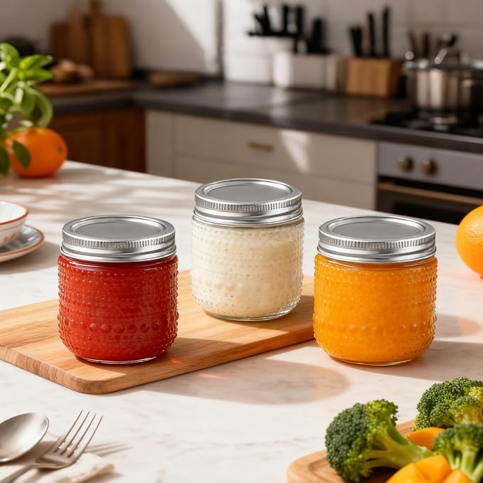 8 oz Mason Jars With Lids,12 Packs Small Mason Jars, Half Pint Glass Canning Jars for Jams, Jelly, Sauces, Desserts, chia pudding, Pickle, Gift
