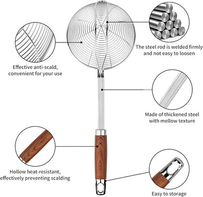 ChefBee 5.3" Spider Strainer Skimmer Spoon with Handle, Stainless Steel Wire Strainer Ladle for Cooking and Frying, Kitchen Utensils Slotted Pasta Spoon, Fryer Scoop
