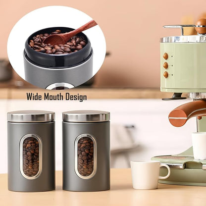 Zopeal 6 Pack Graphite Canisters Sets for Kitchen 50oz Stainless Steel Kitchen Canisters with Transparent Windows Flour Sugar Container Metal Jar Countertop Set for Coffee Tea Decorative