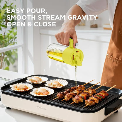 PLAPITATE 17oz/500ml Premium Olive Oil Sprayer for Cooking, 2 in 1 Glass Olive Oil Dispenser Bottle for Kitchen Gadgets, Spray Bottle with Portion Control for Salad, Frying, BBQ (Lime Yellow)