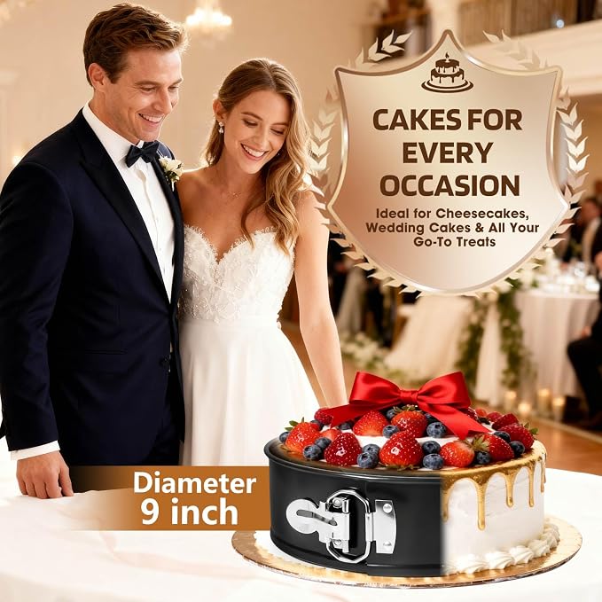 MASSUGAR 9 Inch Springform Pan, Nonstick Cheesecake Pan with Silicone Protector, 50 Pcs Parchment Paper Liners & 3 Cake Scrapers, No Leaks in Water Bath, Leakproof Round Cake Pan with Removable Bottom