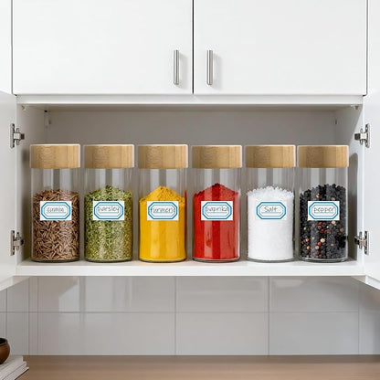 Segarty 4oz Spice Jars with Bamboo Shaker Lids, 2 PCS 120ml Round Condiment Containers, Empty Glass Seasoning Organizer for Spices Herb Cereal Storage, Salt and Pepper Shakers with 7 Stickers, 1 Brush