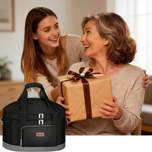 DEEGO Carrying Bag for Crock-Pot 6-8 Quart, 2-Layer Insulated Portable Slow Cooker Bags with Support Pad, Lid Fasten Straps & Easy-Clean Liner, for Family Gatherings Potlucks, Gifts for Women