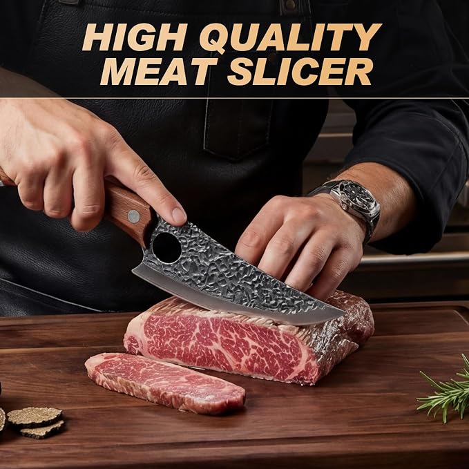 Viking Knife, Butcher Knife Set Hand Forged Boning Knives, Japanese Serbian Chef knives Kitchen Chopping for Meat Cutting Chefs Cleaver Camping Cooking, BBQ, Gifts for Men