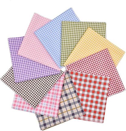 10pcs 12 x 12 inches (30cmx30cm) Print Check Series Fabric Bundle Squares Patchwork DIY Sewing Scrapbooking Quilting Pattern Artcraft
