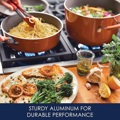 Rachael Ray Cucina Nonstick Cookware, Pumpkin Orange Pots and Pans Set, 12-Piece