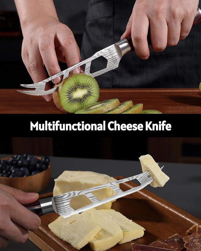 PAUDIN Cheese Knife, 5 Inch Serrated Knife, Multi-Use Tomato Knives with Ergonomic Pakkawood Handle, High Carbon Steel Ultra Sharp Small Kitchen Knives