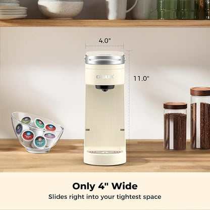 CHULUX Compact Single Cup Coffee Maker for K Cup Pod, Auto Shut-Off, Cream