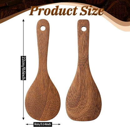 2 PCS Wooden Rice Spoon, 8.7'' Rice Serving Paddle Non Stick, Versatile Cooking Spoon Heat Resistant Cooking Utensils for Non Stick Cookware Serving Mixing Baking