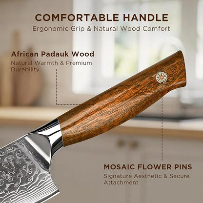 8 Inch Chef Knife – Japanese VG10 Steel Core 67-Layer Damascus, Wood Handle and Premium Gift Box, Full Tang Gyuto Knife, Fathers Day, Unique Gifts for Men & Women