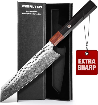 Kiritsuke Chef Knife 8 Inch, Hand-forged 67-Layer VG10 High Carbon Steel Japanese Damascus Chef Knife, Ultra Sharp Hammered Damascus Chef Knife with Octagonal Ebony Handle & Gift Box