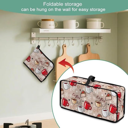 Coffee Print Thin Toaster Cover 2 Slice Dustproof & Water-Resistant 2 Slice Slim Toaster Cover, Easy to Fold and Store Dust Covers for Kitchen Small Appliances