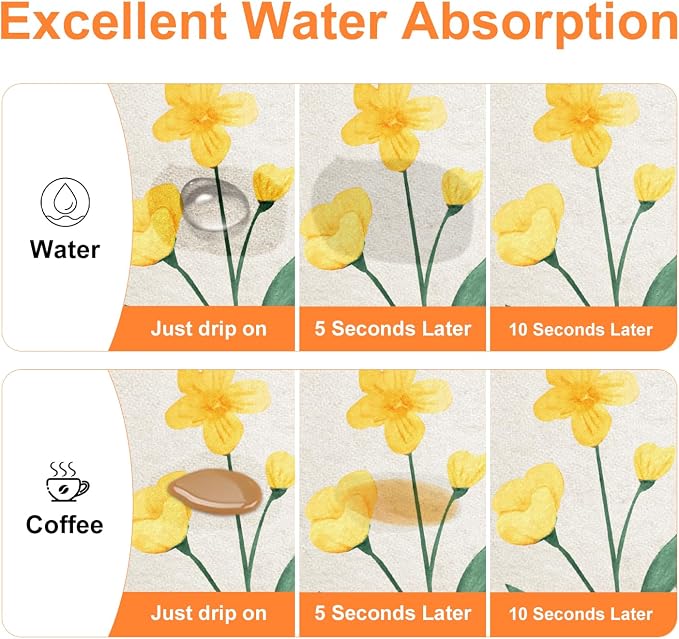 LOKHOM Dish Drying Mat for Kitchen Counter, 17"x32" Absorbent Coffee Bar Mat with Spring Floral, Dish Drainer Rack Mat for Kitchen Counter