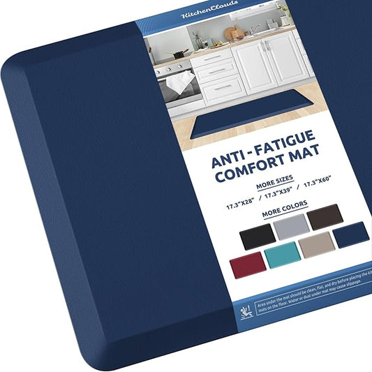 KitchenClouds Kitchen Mat Cushioned Anti Fatigue Kitchen Rug 17.3"x39" Water Resistant Non Slip Kitchen Rugs and Mats Standing Desk Mat Comfort Floor Mats for Kitchen House Sink Office (Blue)