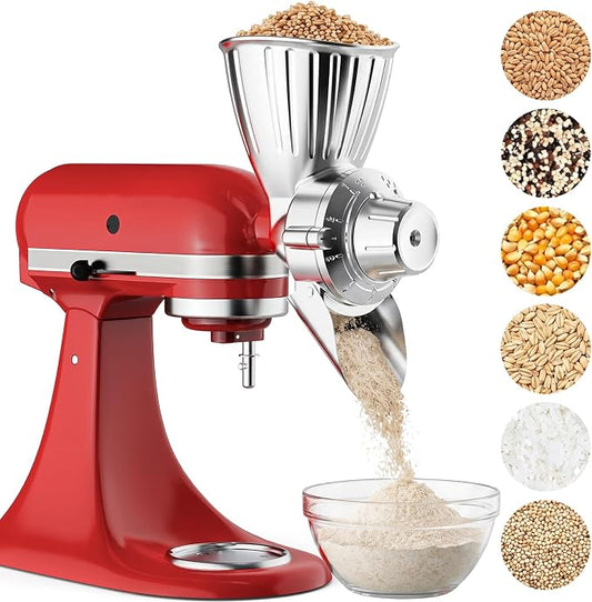 Grain Mill Attachment for KitchenAid, Food-Grade All-Metal 9 Levels Flour Mill for KitchenAid Stand Mixer, Fit for Millet, Wheat, Grain Corn, Coffee Beans, Dry Low-Oil Grains