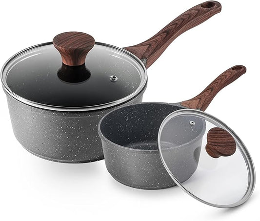 SENSARTE Nonstick Sauce Pan with Lid Saucepan Set, Swiss Granite Coating Sauce Pot Kitchen Cooking Pot, Induction Compatible, Free of Intentionally Added PFOA, 2 + 2.5 QT