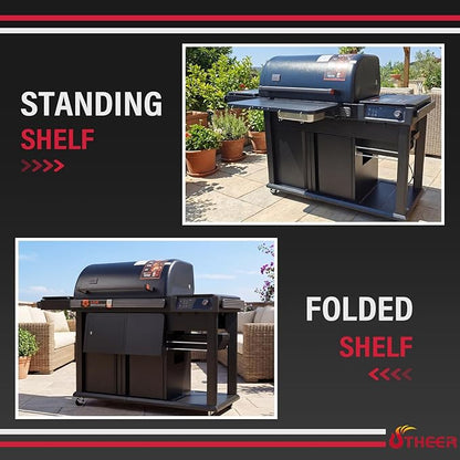 Utheer Upgraded Folding Front Shelf for Traeger Woodridge Pro, Woodridge Pro Plus, Woodridge Elite & Ironwood/Ironwood XL Pellet Grill, 28" BBQ Prep Table with Cutting Board, Basin & 4 Hooks
