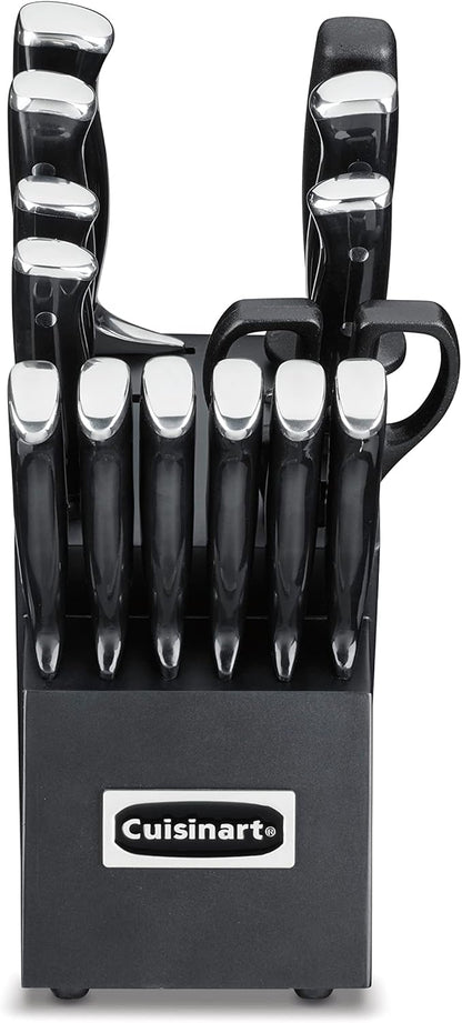 Cuisinart 15-Piece Knife Set with Block, High Carbon Stainless Steel, Forged Triple Rivet (Black/Black)