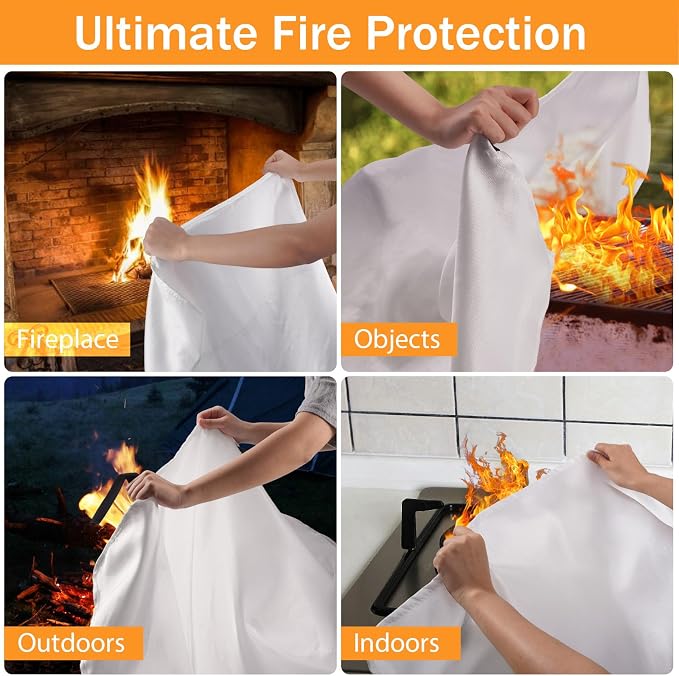 kanhiro Emergency Fire Blanket for Home Kitchen - 2 Pack, 40 in X 40 in, 2.0 Emergency Silicone Fire Blanket