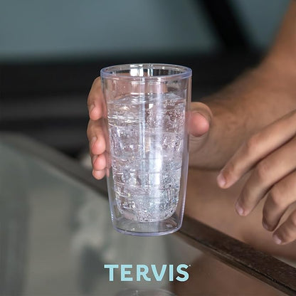 Tervis Clear & Colorful Lidded Made in USA Double Walled Insulated Tumbler Travel Cup Keeps Drinks Cold & Hot, 16oz, Maroon Lid