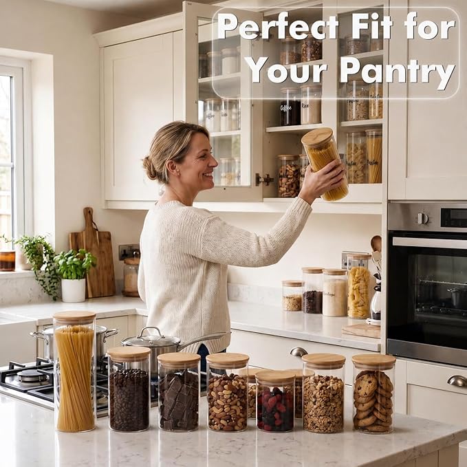 6-Pack 0.6Qt Small Round Glass Storage Jars with Bamboo Lids | Minimalist Kitchen Organizer,Pantry Storage Container,Food Storage Container,Scandinavian Style Storage,Nordic Style Storage