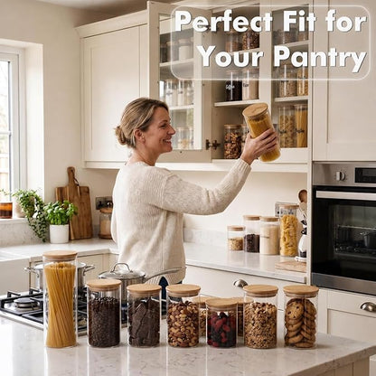 6-Pack 0.6Qt Small Round Glass Storage Jars with Bamboo Lids | Minimalist Kitchen Organizer,Pantry Storage Container,Food Storage Container,Scandinavian Style Storage,Nordic Style Storage