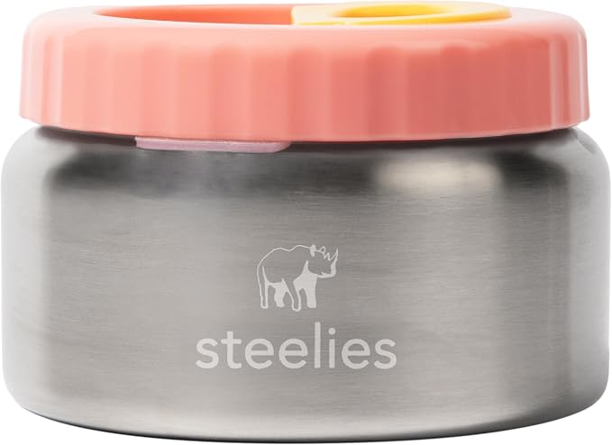 8oz Vacuum Sealed Compact Stainless Steel Insulated Food Container for Hot & Cold Food for Kids, Easy to Open No Twisting Lid, 100% Leak Proof (Pink)