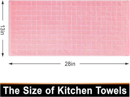 Mordimy 100% Cotton Terry Cloth Kitchen Towels, Super Soft and Absorbent Dish Towels for Drying, Checkered Designed Hand Towels for Kitchen, 13 x 28 Inches, 4 Pack, Pink