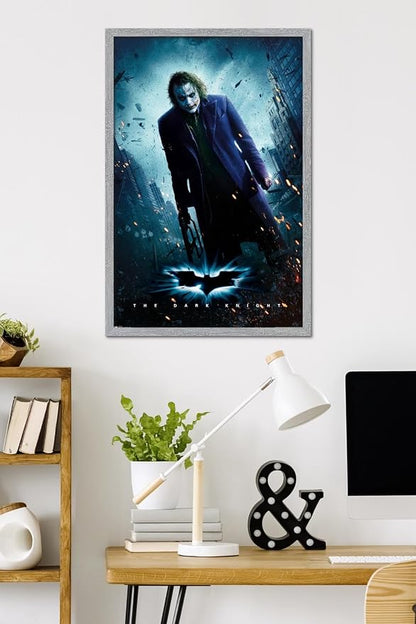 DC Comics Movie The Dark Knight - The Joker - One Sheet Wall Poster, 34L" x 22.4W", Gray Framed Version