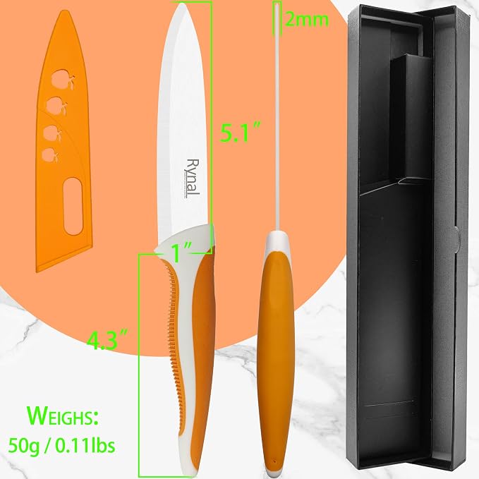 Ceramic Knife - 5" Chef's Utility Knife - Light, Precise, Sharp Ceramic Kitchen Knife with Cover & Soft Grip