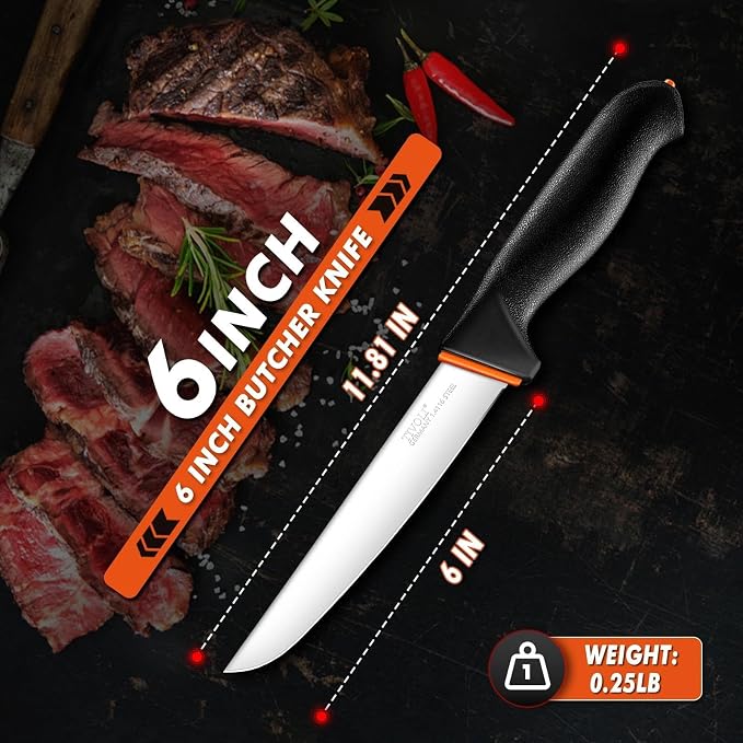 TIVOLI 6 Inch Straight Boning Knife - Breaking Butcher Knife with Ergonomic Non-Slip Softgrip & German Stainless Steel Razor Sharp Blade For Meat or Fish Deboning Filleting - Gift for Men