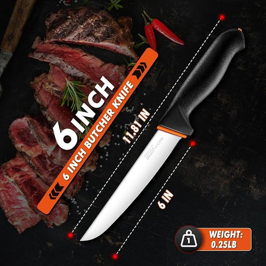 TIVOLI 6 Inch Straight Boning Knife - Breaking Butcher Knife with Ergonomic Non-Slip Softgrip & German Stainless Steel Razor Sharp Blade For Meat or Fish Deboning Filleting - Gift for Men
