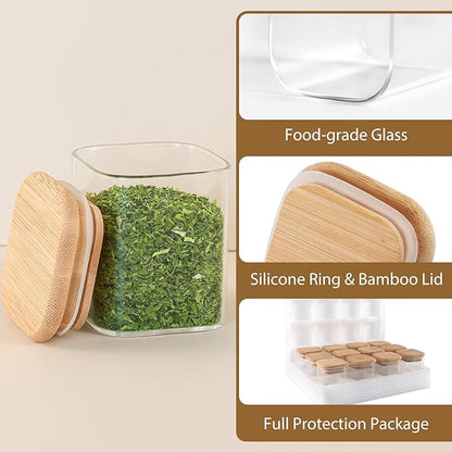 TBWIND 20 Pack 4 oz Square Glass Spice Jars with Lids and Labels – Airtight Small Seasoning Containers Set, Clear Glass Storage Jars for Seasoning, Spices, Kitchen Pantry Organization