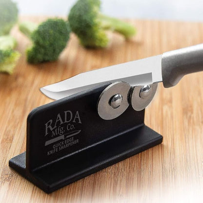 Rada Cutlery Paring Plus Sharpener Set (G236), 3-Piece Knife Set with Quick Edge Knife Sharpener, Stainless Steel Blades, Black Handle