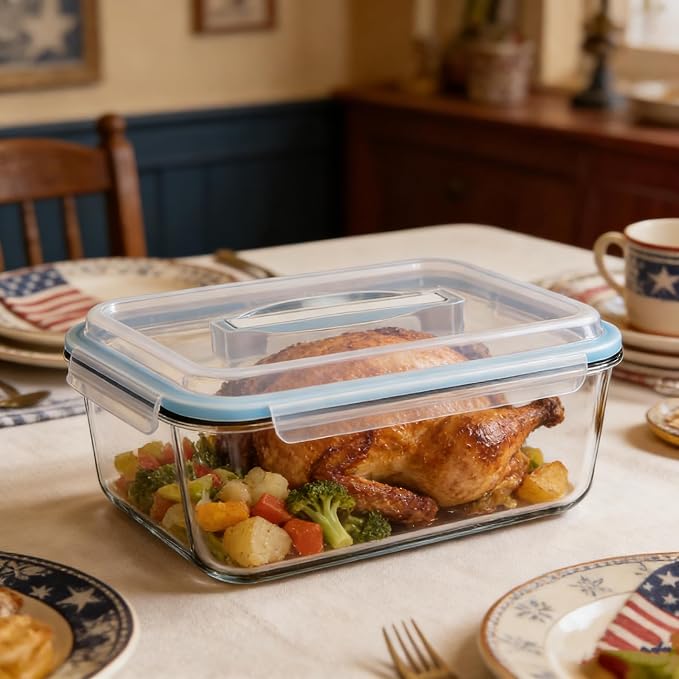 200oz Extra Large Glass Storage Containers with Airtight Locking Lid with Handle - 6000ml Large Glass Food Containers for Rotisserie Chicken/Turkey and Potluck, BPA Free Oven Safe