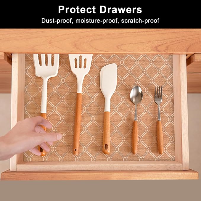 Cooyes Shelf Liner for Kitchen Cabinets Waterproof Kitchen Cupboard Liner Plastic Drawer Mats EVA Material Non Adhesive Fridge Mats for Shelves（17.5" W x 197" L）