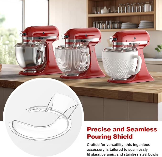 Pouring Shield for KitchenAid 4.5-5QT Mixer Bowl(Stainless Steel, Glass, Ceramic) - Secure Fit Splash Guard for KitchenAid Tilt-Head Stand Mixers and Dishwasher Safe