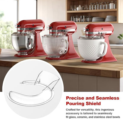 Pouring Shield for KitchenAid 4.5-5QT Mixer Bowl(Stainless Steel, Glass, Ceramic) - Secure Fit Splash Guard for KitchenAid Tilt-Head Stand Mixers and Dishwasher Safe