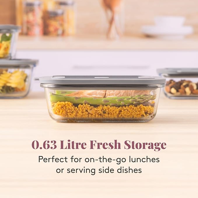 Kilner Fresh Storage 0.63 Litre Airtight Glass Container Durable Leakproof Lid with Vacuum Seal for Food Storage Leftovers Snacks Meal Prep Batch Cooking