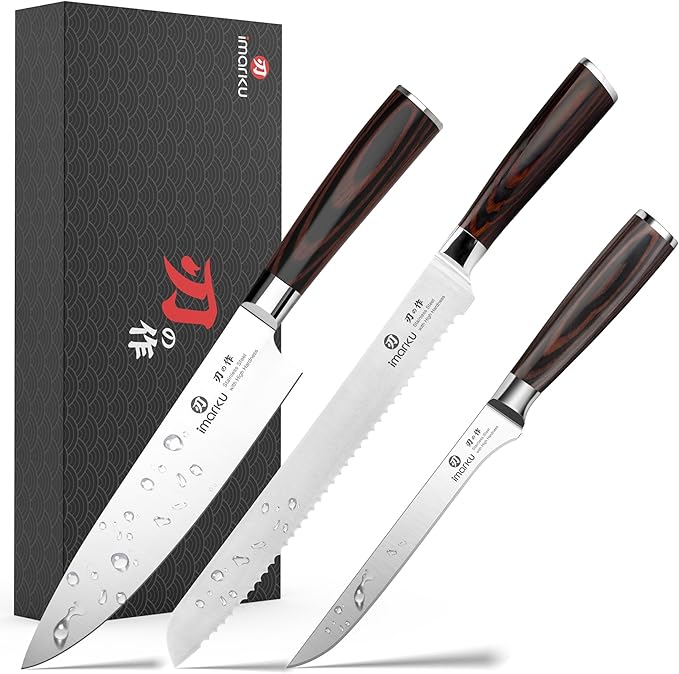 imarku 3 Piece Knife Set, Professional Japanese High Carbon Stainless Steel Chef Knife, Ultra Sharp Kitchen Knives Set with Ergonomic Pakkawood Handle, Ideal Gift for Mom