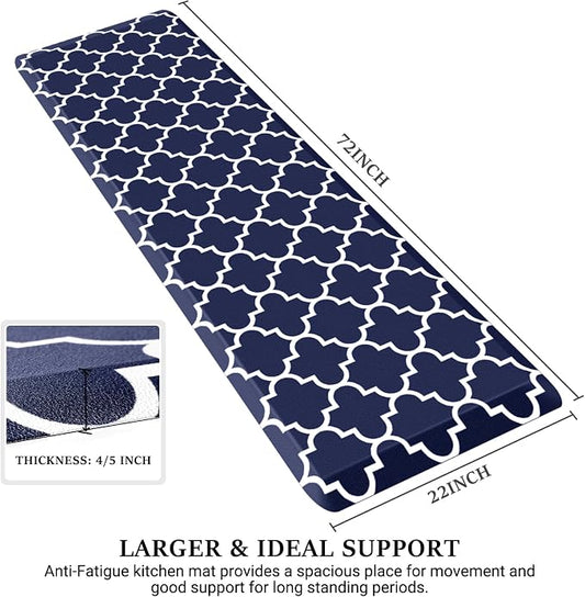 WISELIFE Anti Fatigue Floor Mat - 4/5 Inch Thick Kitchen Mat Non Slip Waterproof Heavy Duty Ergonomic Comfort Mat Durable for Home, Office, Sink, Laundry,(22" x 72", Blue)
