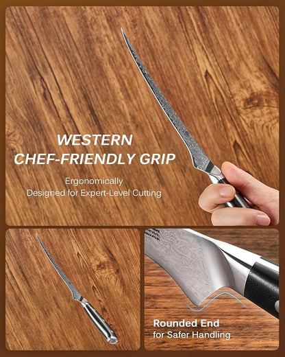 KYOKU 7" Japanese Damascus Fillet Knife for Fish, Filet Boning Knife for Fishing Skinning for Professional & Home Chefs,Ultra Sharp VG10 Full Tang Butcher Knife for Filleting Deboning Meat Cutting