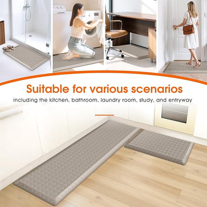 TranquilRelax 4/5 Inch Thick Anti-Fatigue Kitchen Mats 2Pcs, Cushioned Non-Slip Waterproof Sink & Stove Floor Mats, Comfortable Standing Rug Set for Kitchen, Laundry & Entryway, Brown
