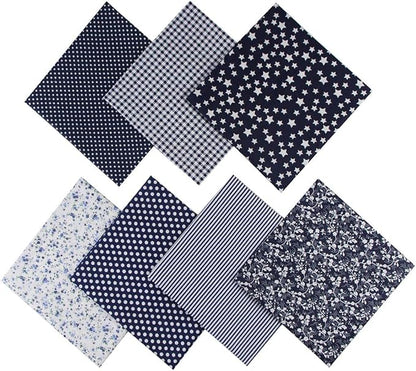 7PCS Different Patterns Printed Cotton Fabric Squares 50 cm x 50 cm Handmade Craft Cloths Bundle for Sewing Patchwork, Quilting, DIY Scrapbooking Tissue (Navyblue)