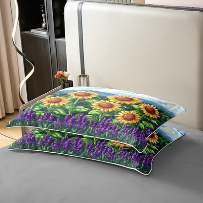 Castle Fairy Sunflower Duvet Cover Set 100% Natural Cotton Twin Size Pixelated Style Super Soft Bedding Set (No Filler) 2 PCS Video Games Cotton Comforter Cover for Bedroom Decor