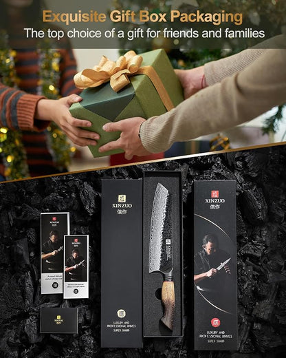 XINZUO 8.3 Inch Kiritsuke Chef Knife, Forged 67 Layers 10Cr15Comov High Carbon Damascus Steel Professional Kitchen Knife,Super Sharp，White Oak + Red G10 Gasket Handle