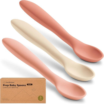 KeaBabies Silicone Baby Spoons, Self Feeding 6-12 months - 3-Pack Baby Weaning Eating Utensils, Toddler First Food Training Spoon, Infant, Kids Feeding Supplies Essential Set,Dishwasher-safe (Roseate)