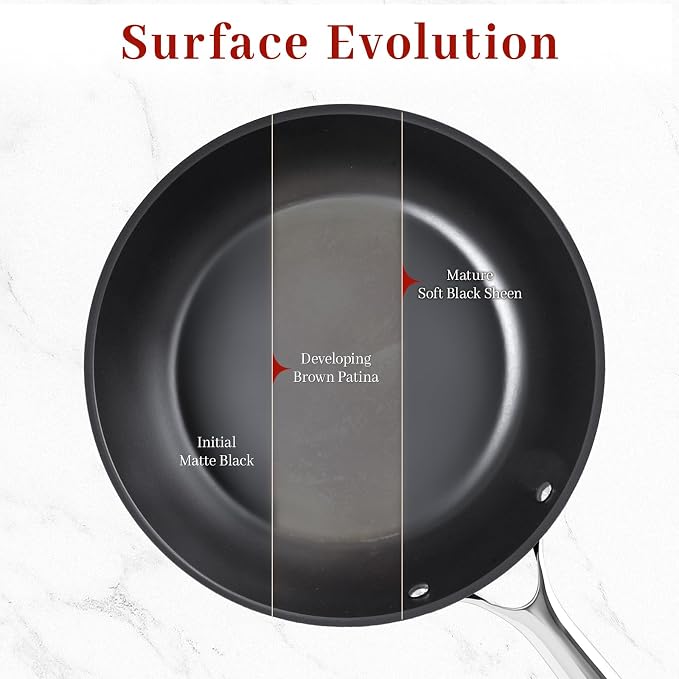 Carbon Steel Frying Pan 9.5" - Pre-Seasoned Carbon Steel Skillet, Lightweight, Natural Non-Stick, Induction Compatible