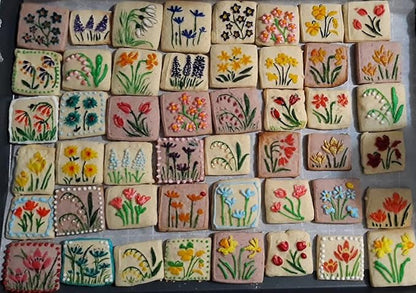 SPRING FLOWERS Embossing Rolling Pin with 16 Different Flowers in Squares. Dough and Clay Roller for Embossed Cookies and Pottery. Cookie and Ceramic Stamp. Baking Gifts for Women by Algis Crafts