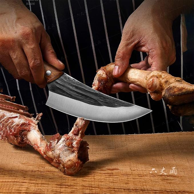 Handmade Forged Boning Knife,Professional 6 inch Slaughter Cleaver,5Cr15Mov Forging Stainless Steel Knife For Slicing Meat cutting Vegetables and Fruits Deboning Knife, Kitchen, BBQ, Camping